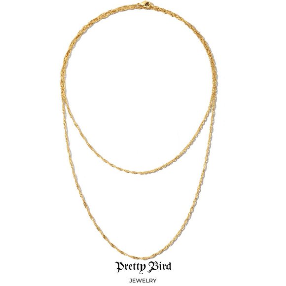 Pretty Bird Jewelry - 18K Yellow Gold Plated Singapore Chain Necklace - 31"